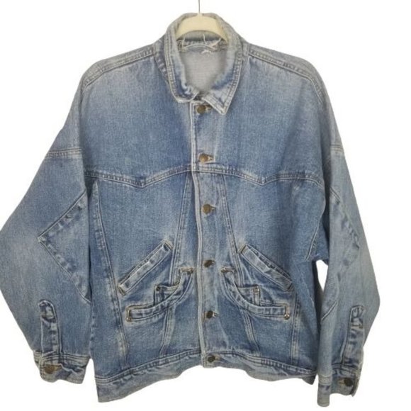 VTG 80's Womens Denim Jean Jacket Harley Davidson Patch Floral American Flag - Picture 2 of 10